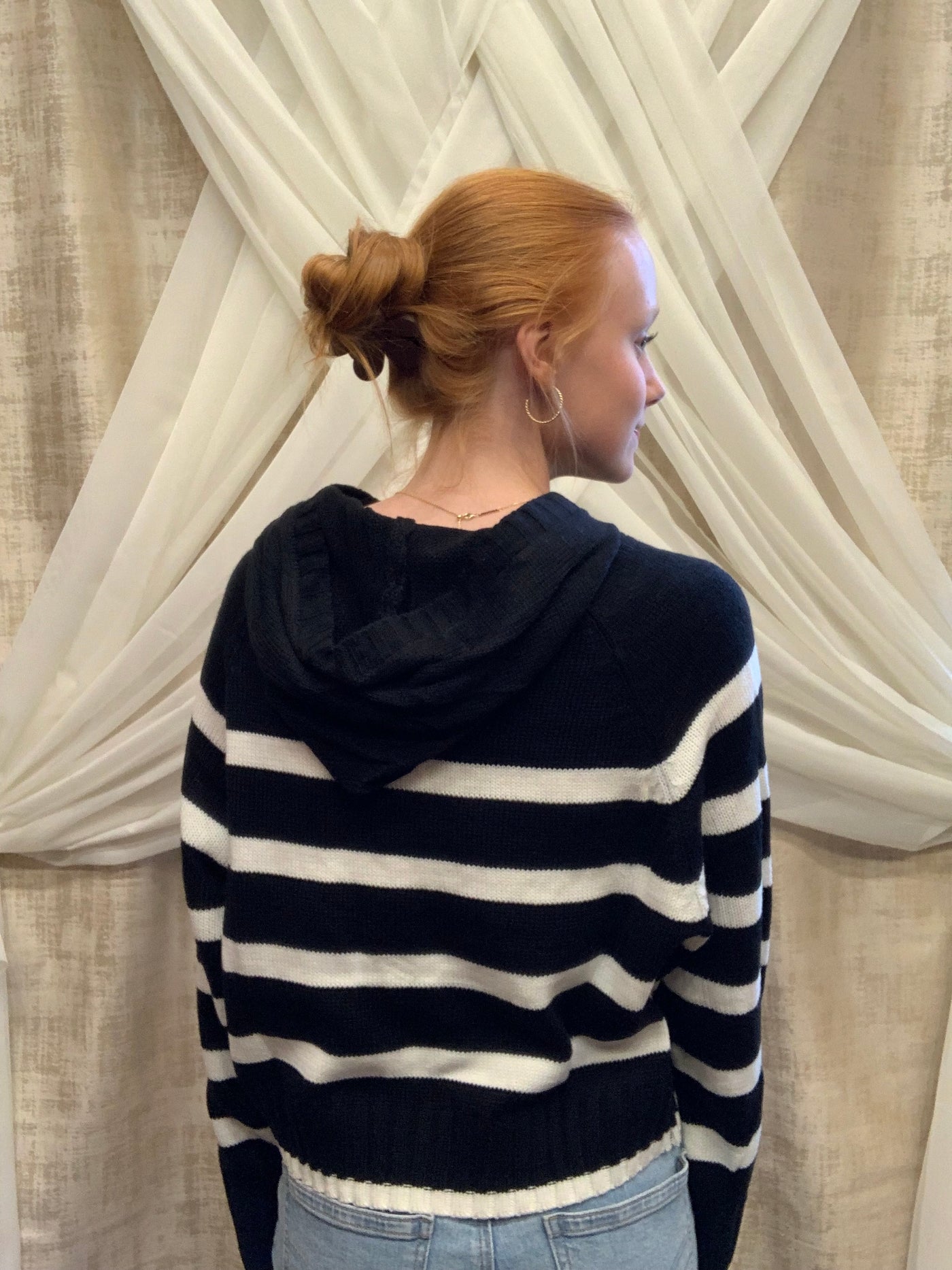 Black and White Sweater with Hood