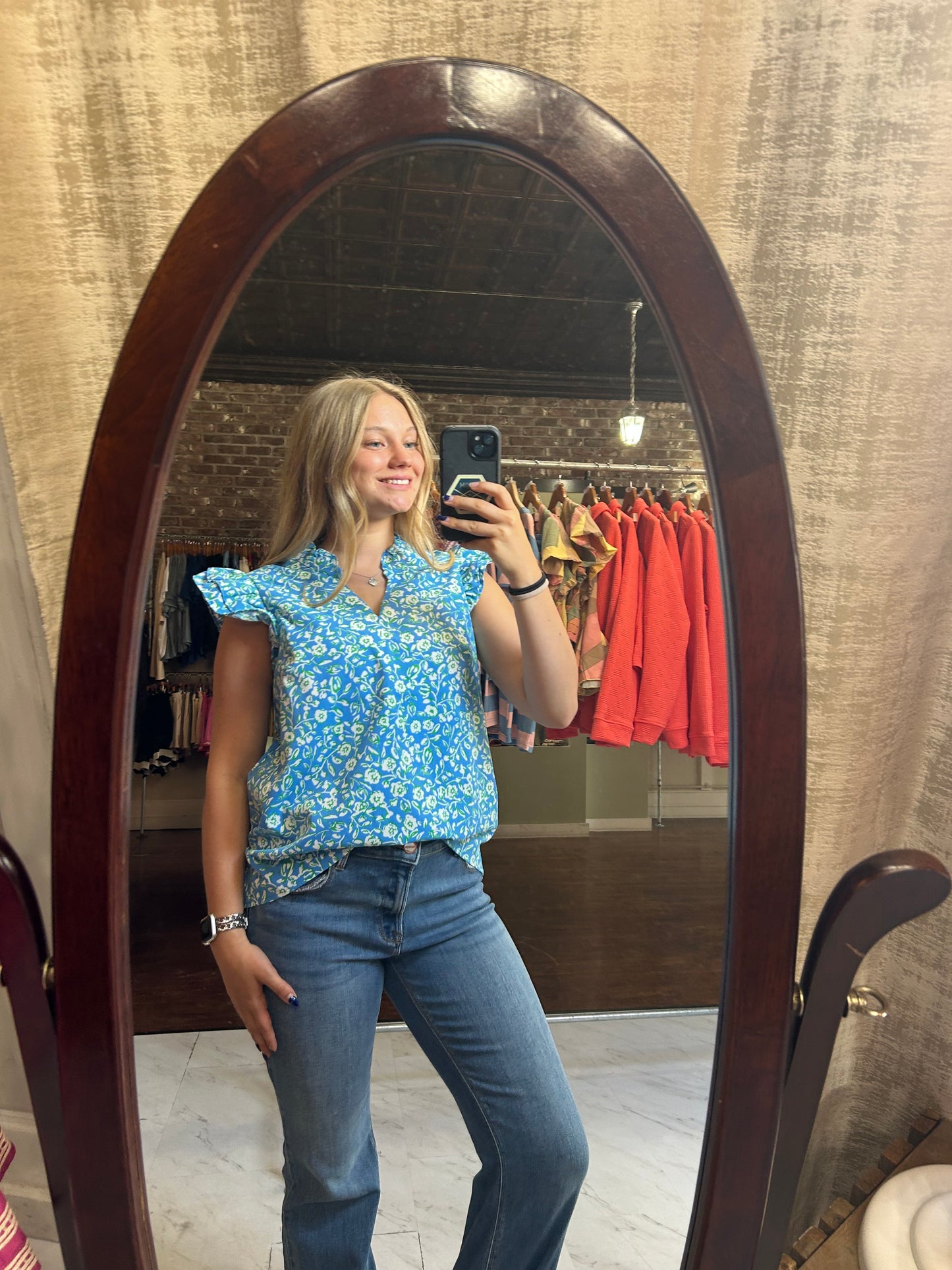 Mary Square - Leigh Top | Meadow Line Blue