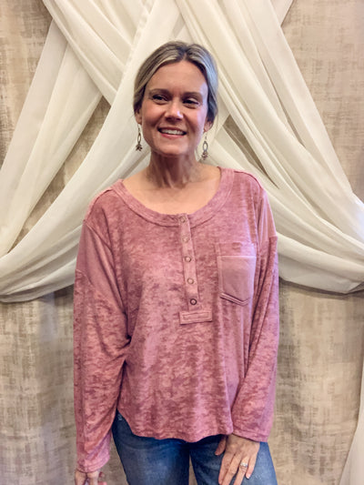Dusty Mauve Textured Henley Top