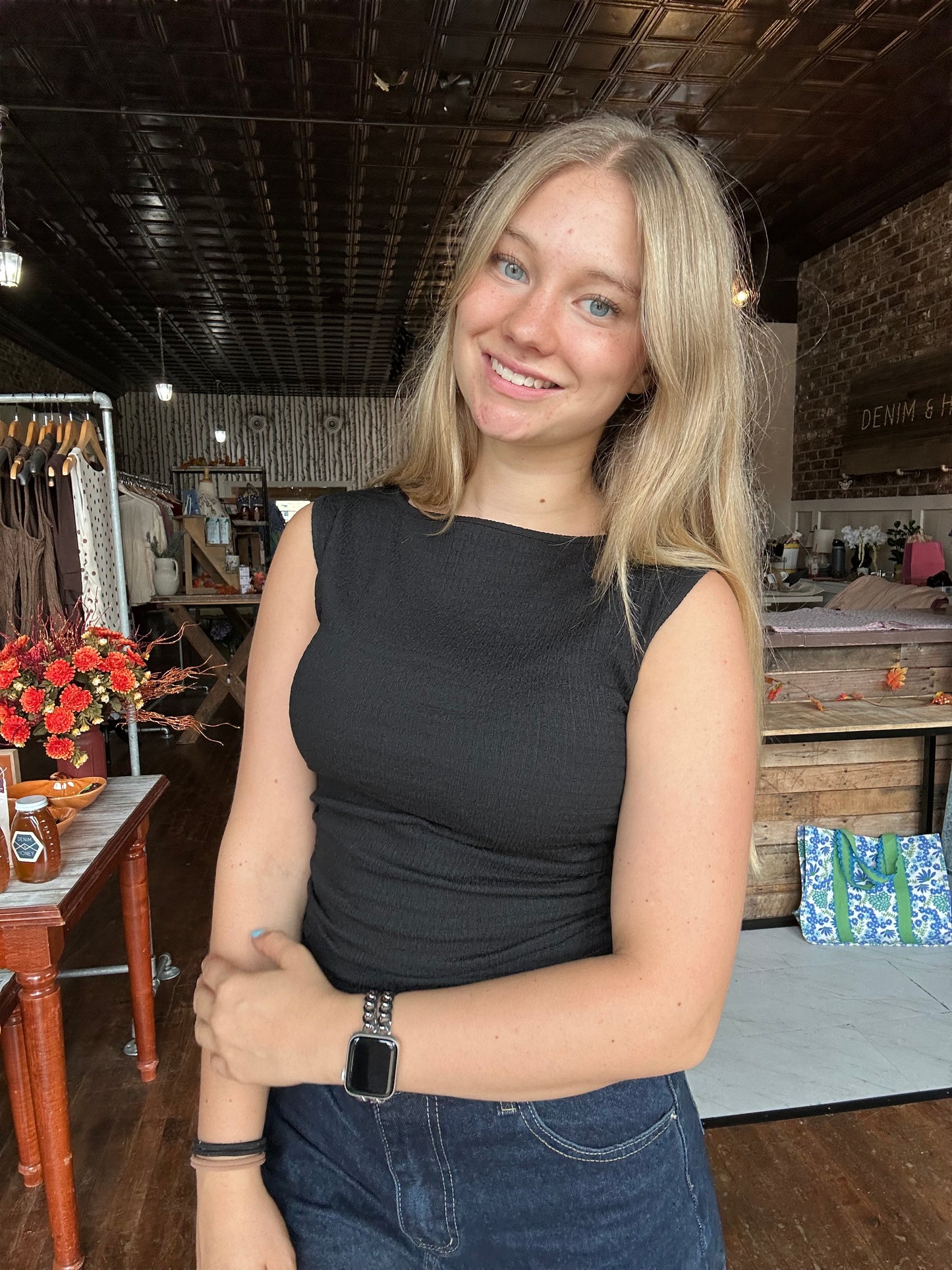 Sienna Ruched Tank Top - Black