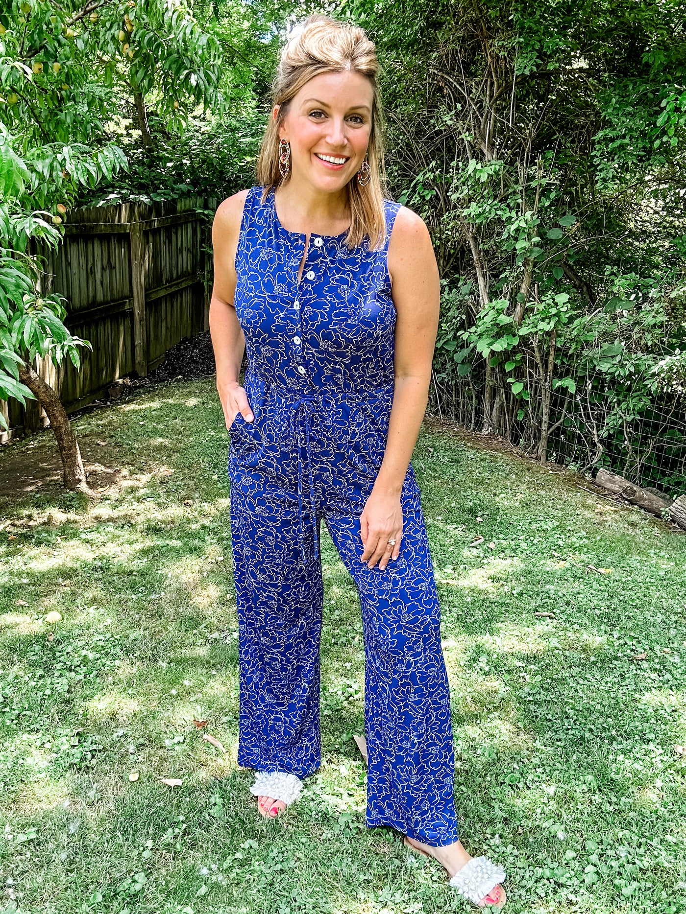 Navy and White Printed Jumpsuit