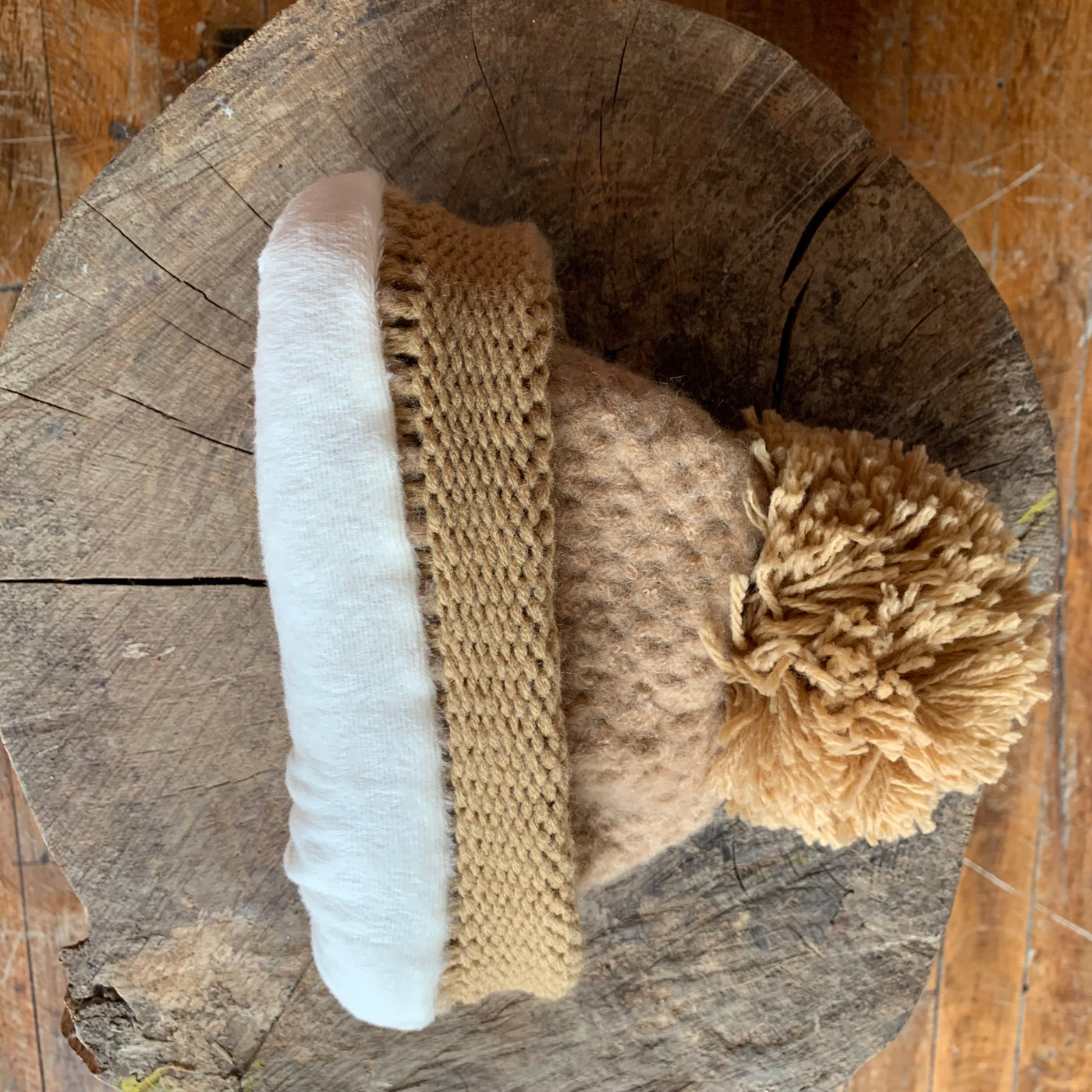 Tan Textured Cozy Hat with Pom (beanie)