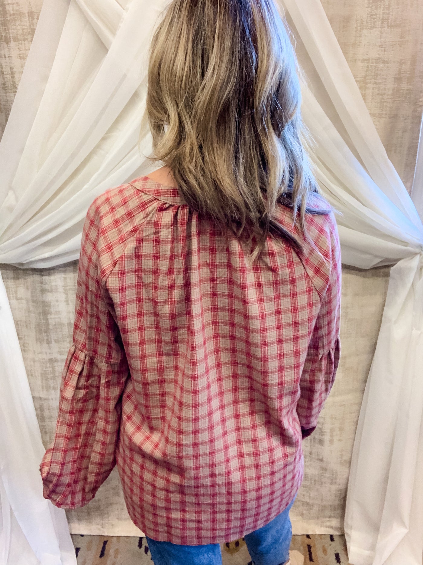 Red and Taupe Plaid Top