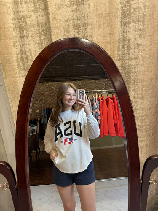 USA Graphic Raglan Long Sleeve Knit Top