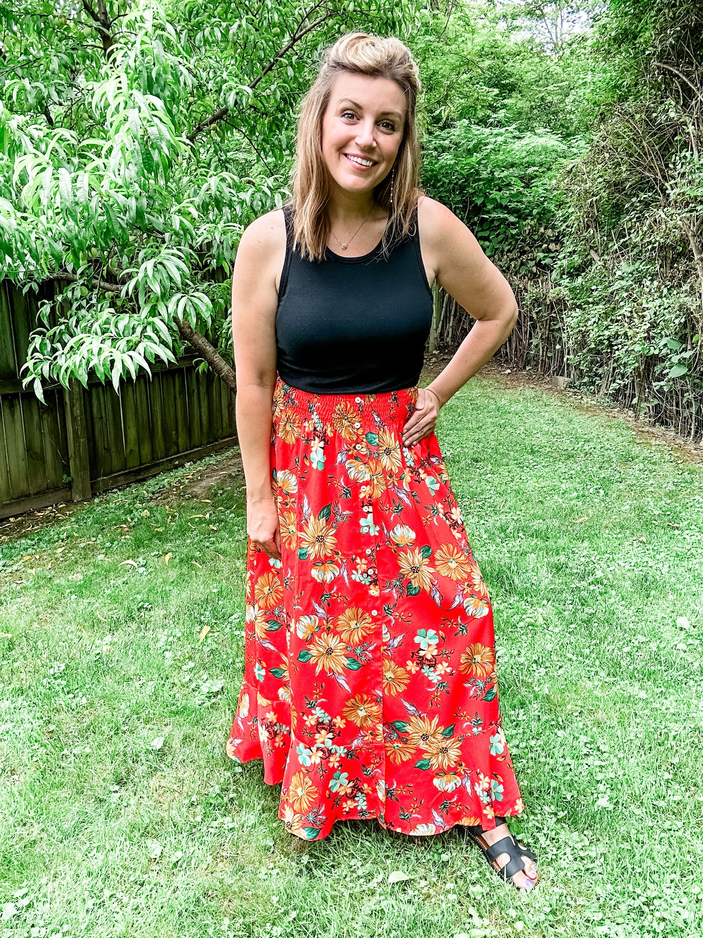Red Floral Maxi Skirt