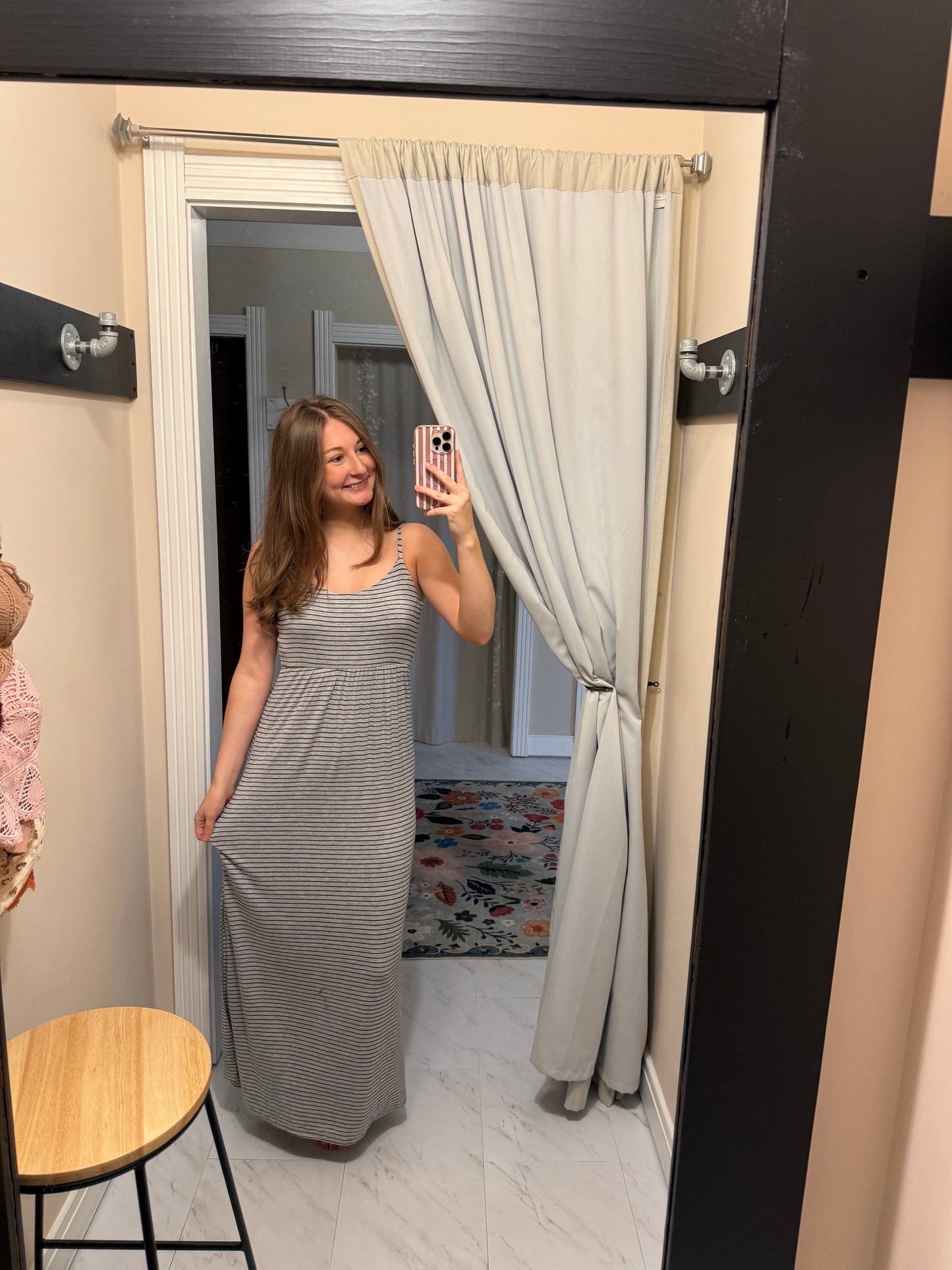 Slip Stripe Maxi Dress - Grey and Navy