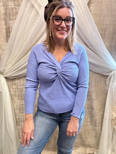 Periwinkle Twist Front Sweater