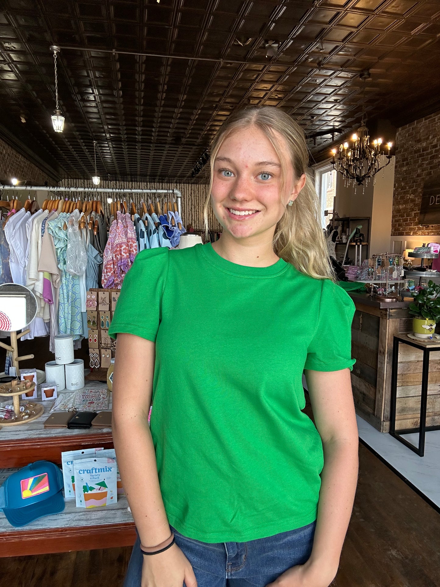Larissa Pleat Sleeve Tee | Green
