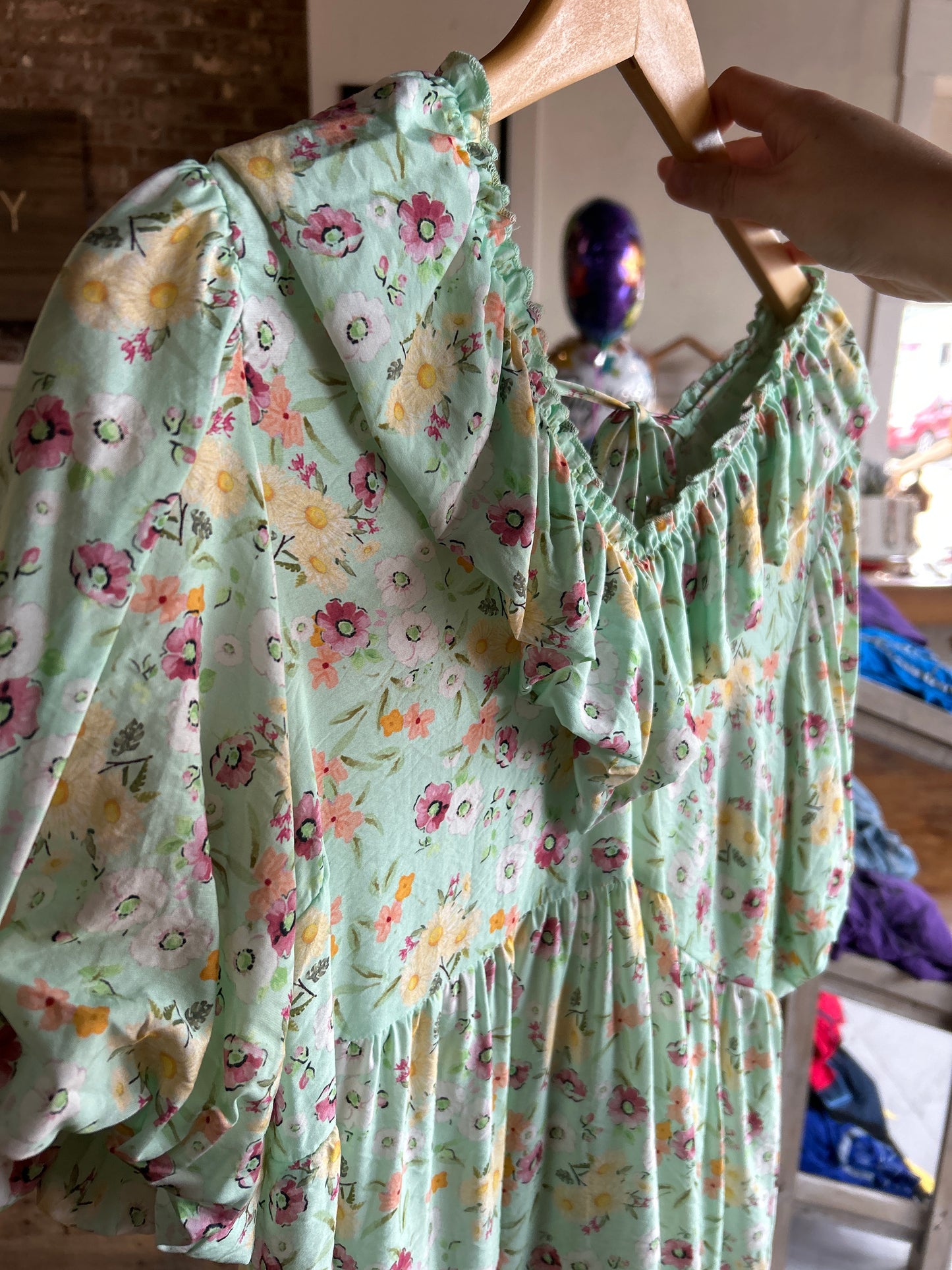Floral Print Mini Dress - Mint