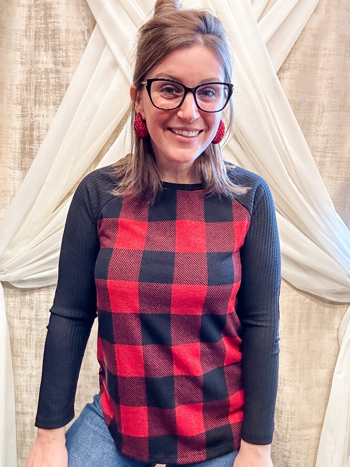 Red and Black Plaid Top