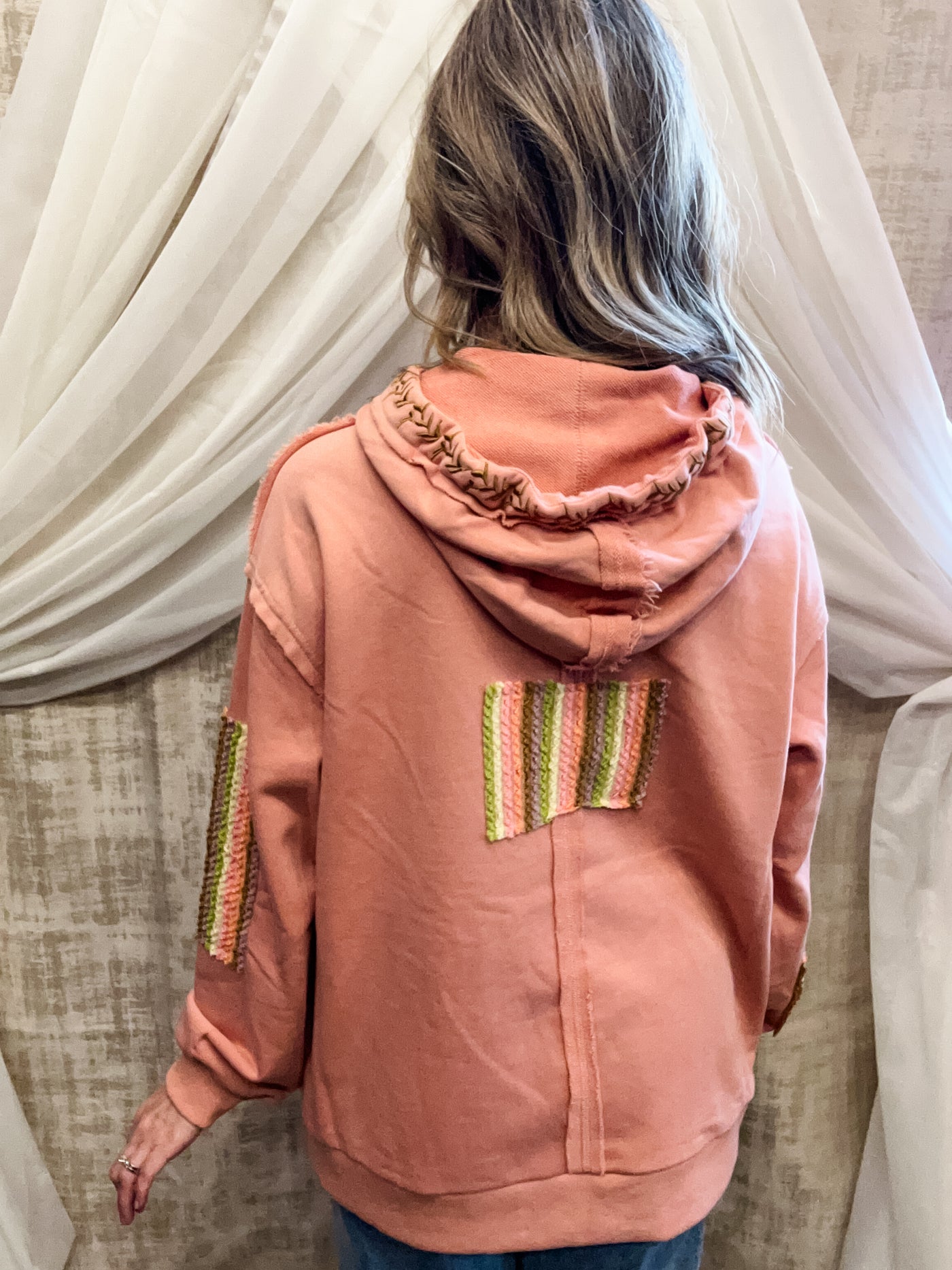 Peach Hoodie with Textured Detail