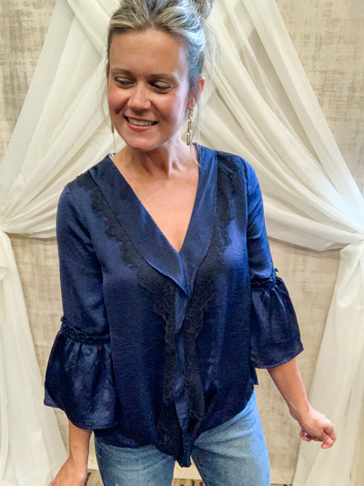 Navy Ruffle Top