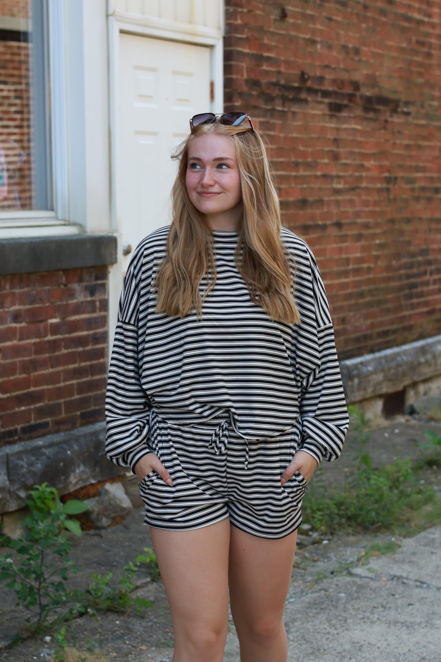 Sydney Striped Lounge Shorts Set - Black