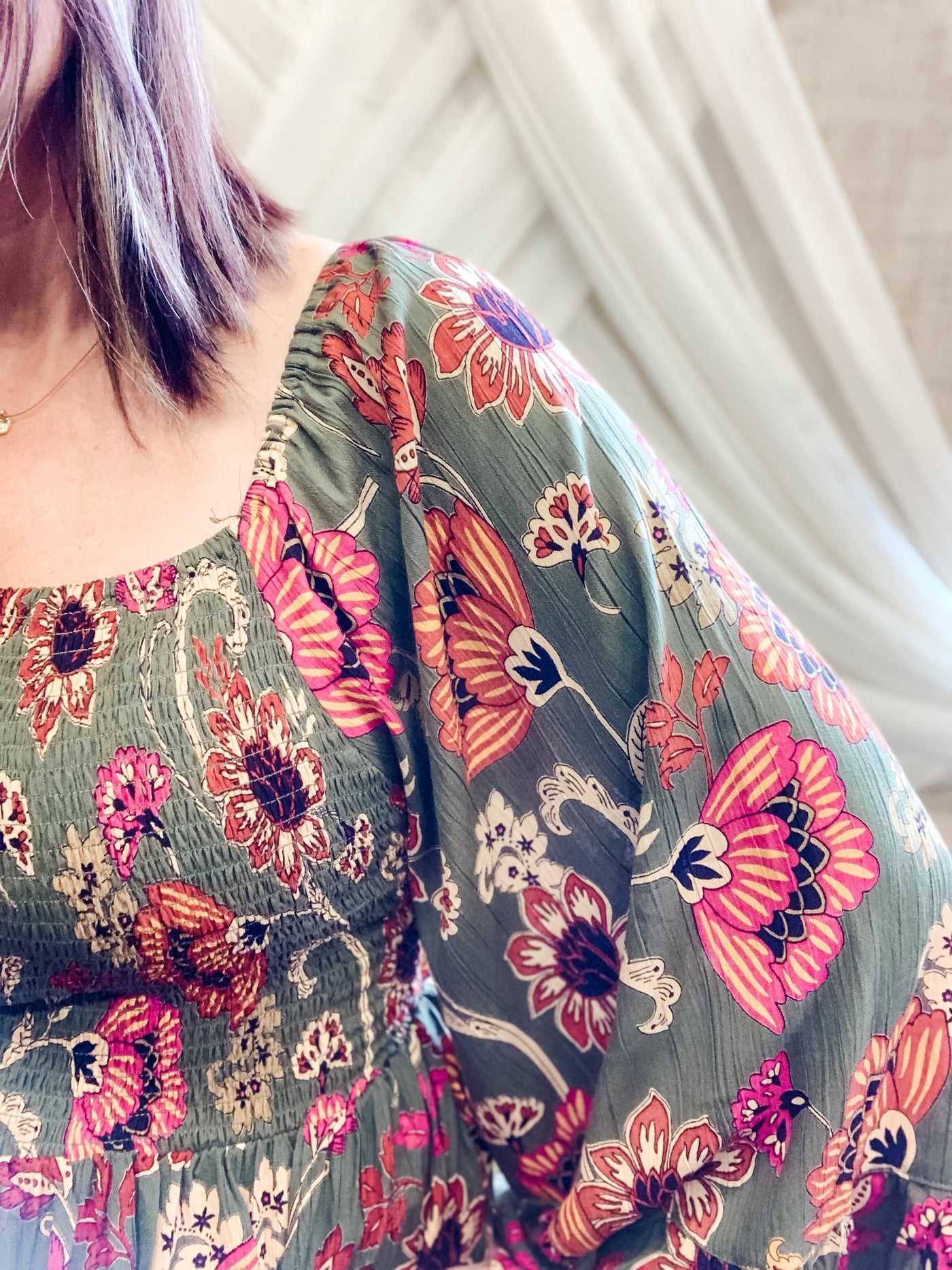 Olive Floral Boho Top