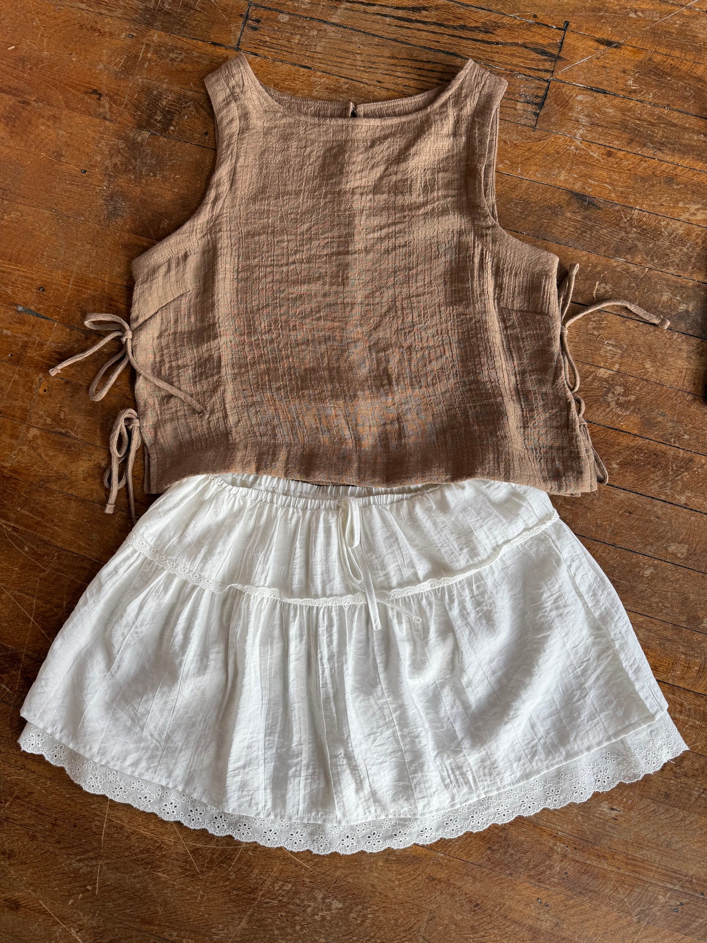 Lace Trim Waist Tie Detail Mini Skirt - White