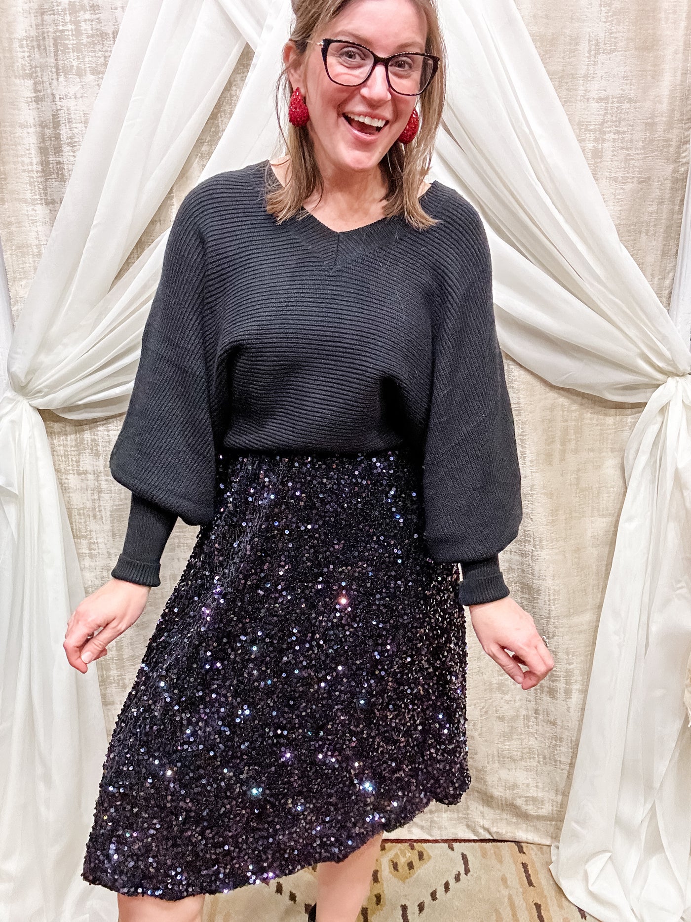 Black Sequin Midi Skirt