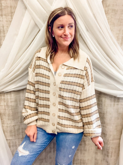 Shades of Taupe Striped Button Sweater