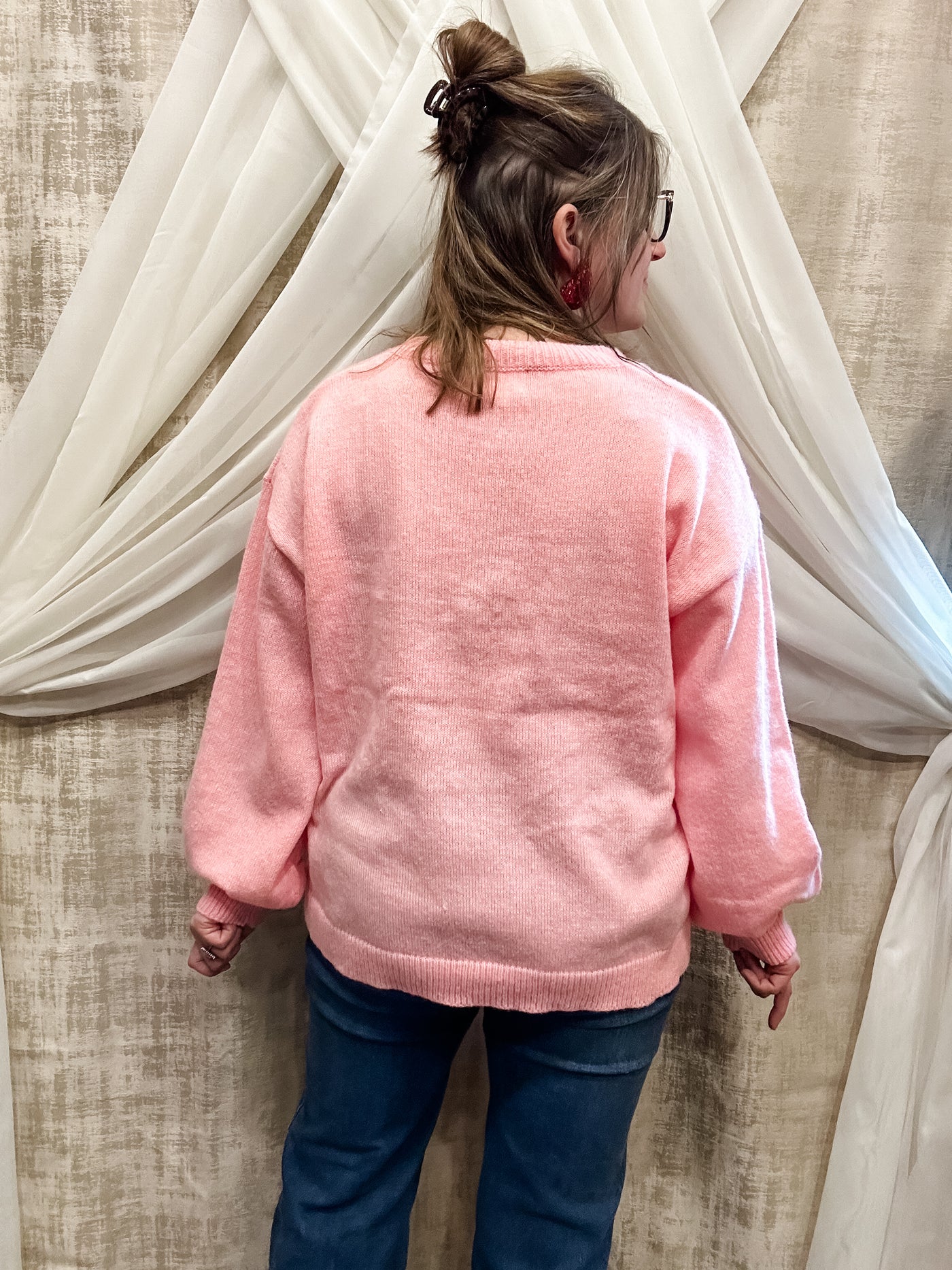 Light Pink Sweater with Fringe Tree