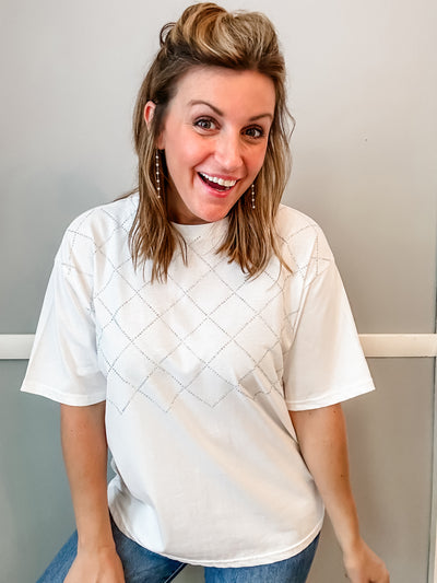 White T-Shirt with Rhinestones