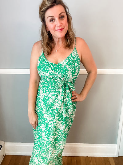 Green Swiss Dot Floral Dress