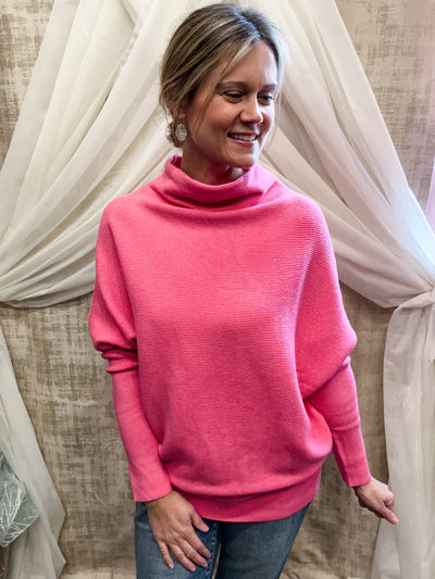 Hot Pink Slouch Neck Sweater Pullover