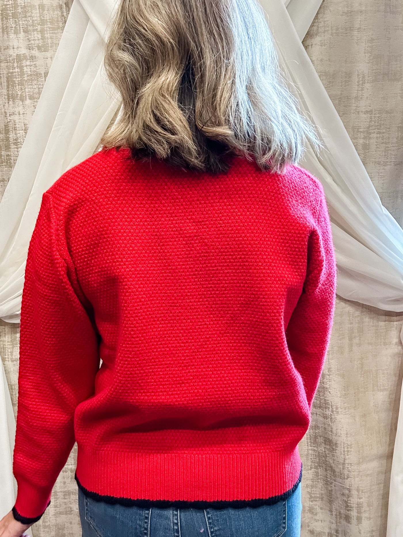 Red Front Tie Bow Sweater