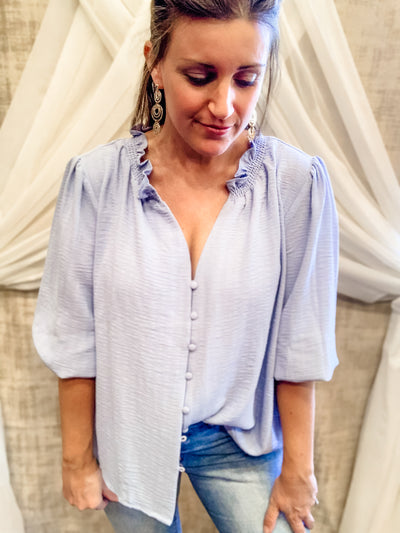 Blue Button Front Top