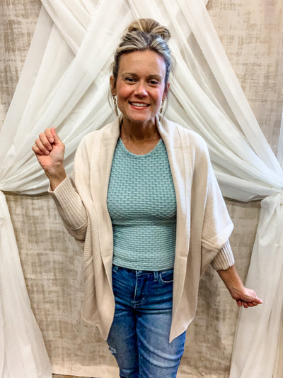 Cream Textured Batwing Cardigan