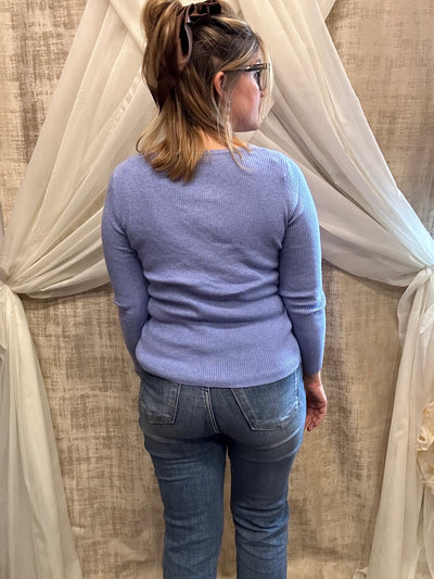 Periwinkle Twist Front Sweater