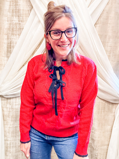 Red Front Tie Bow Sweater