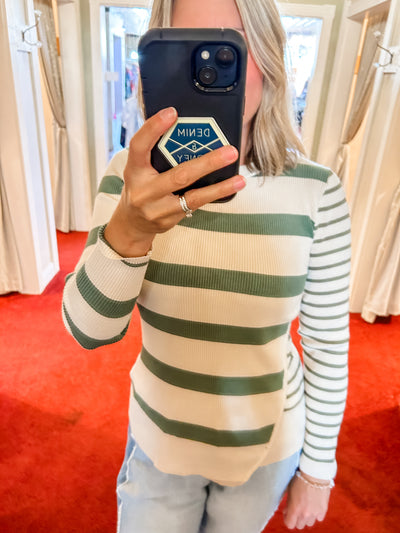 Olive and Oatmeal Contrasting Stripes Top