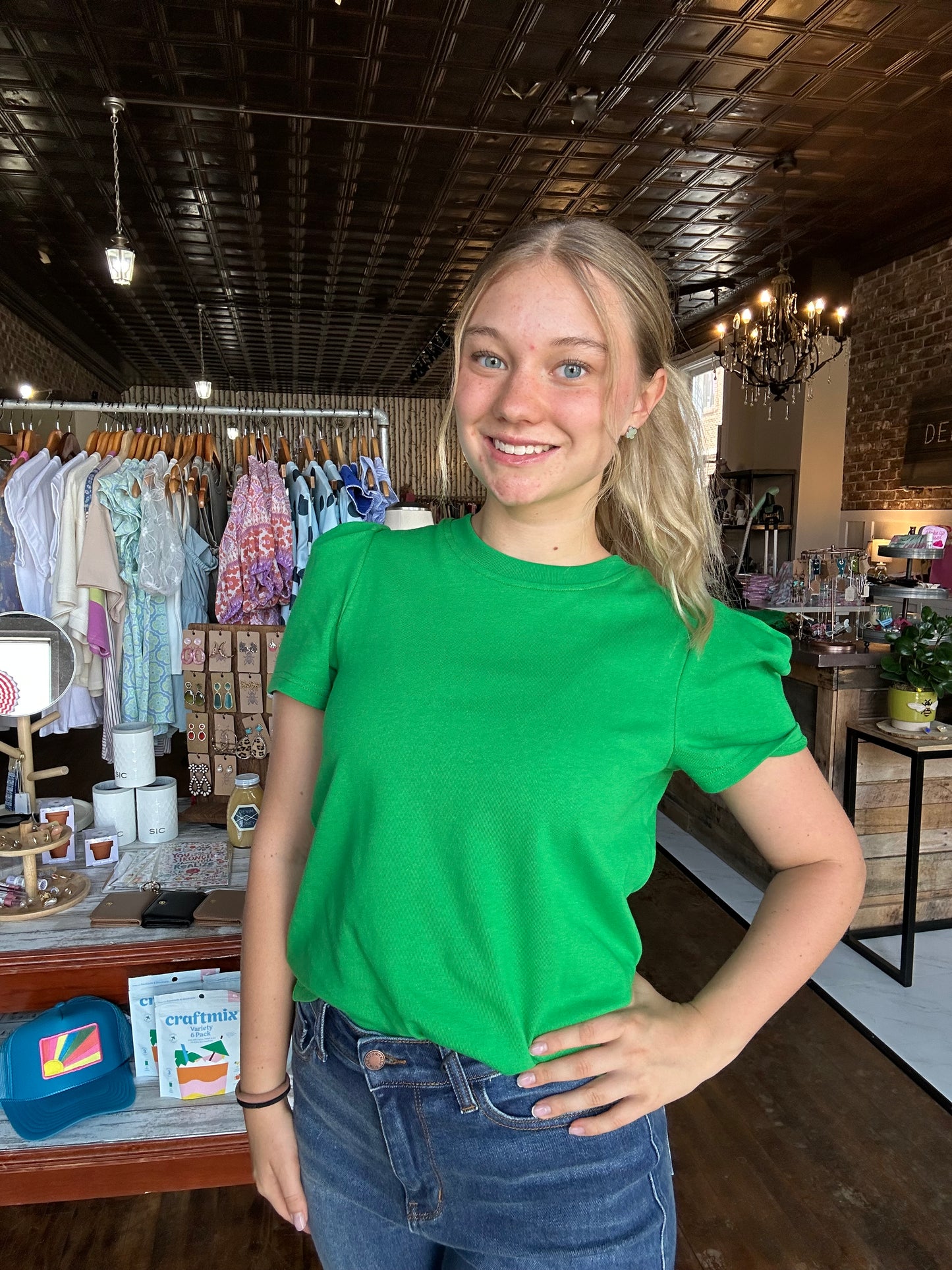 Larissa Pleat Sleeve Tee | Green
