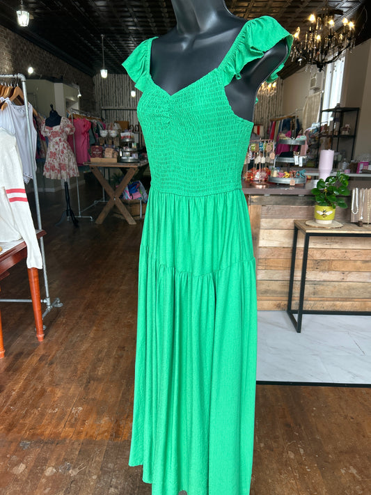Smocked Ruffle Sleeve Midi Dress - Dress