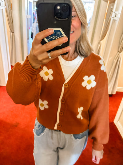 Rust Floral Cardigan