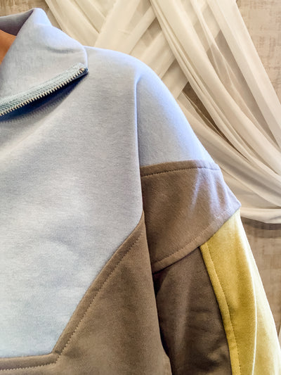 Olive Color Block Cropped Quarter Zip