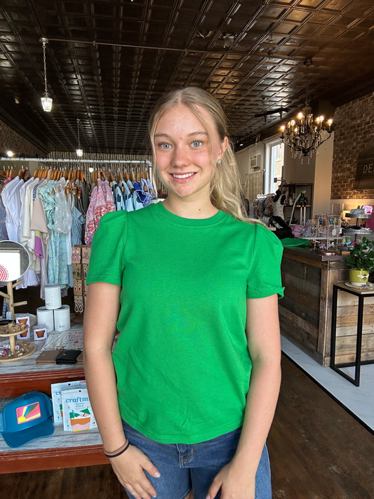 Larissa Pleat Sleeve Tee | Green