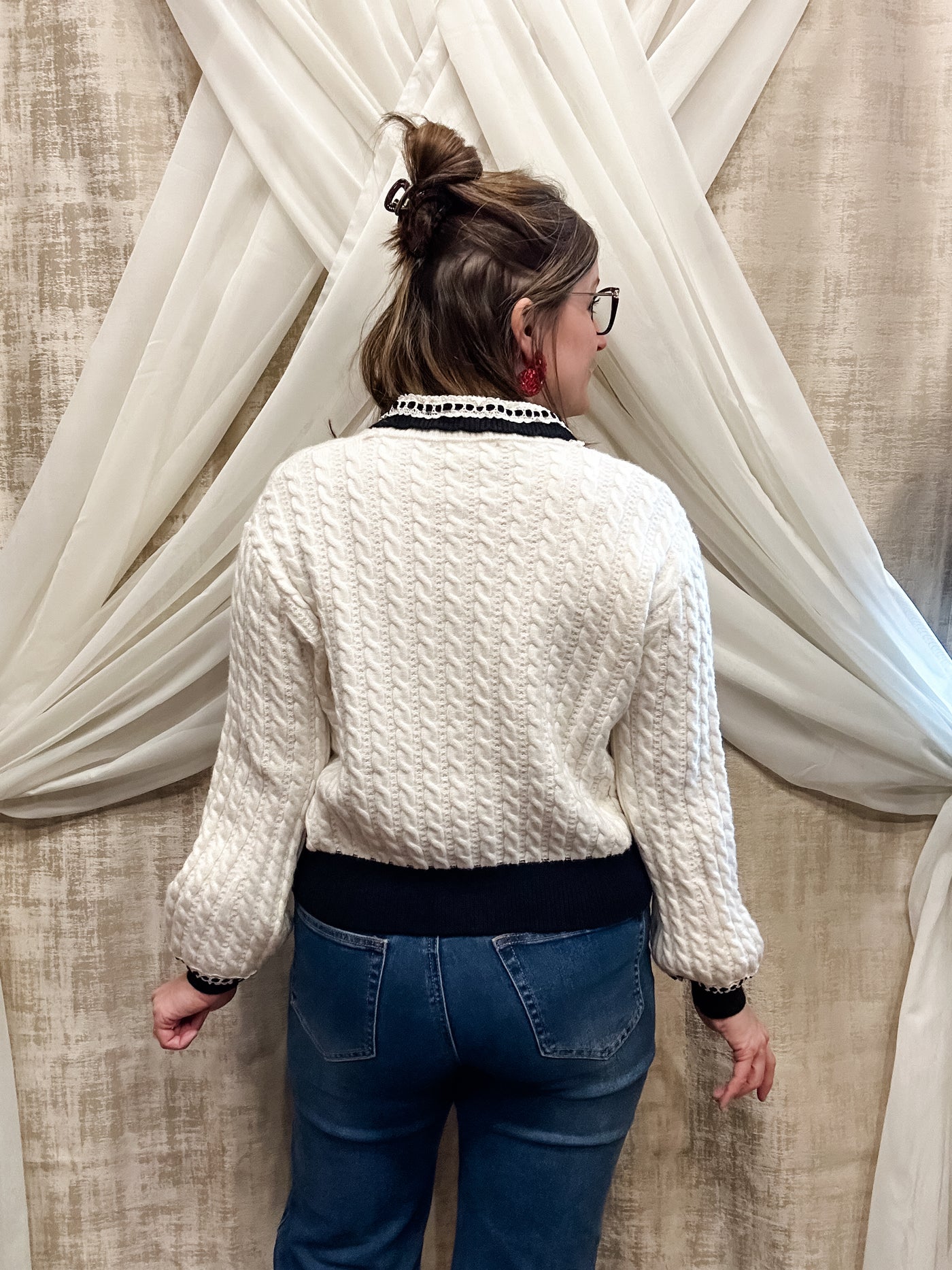 Cream Sweater with Bow Detail