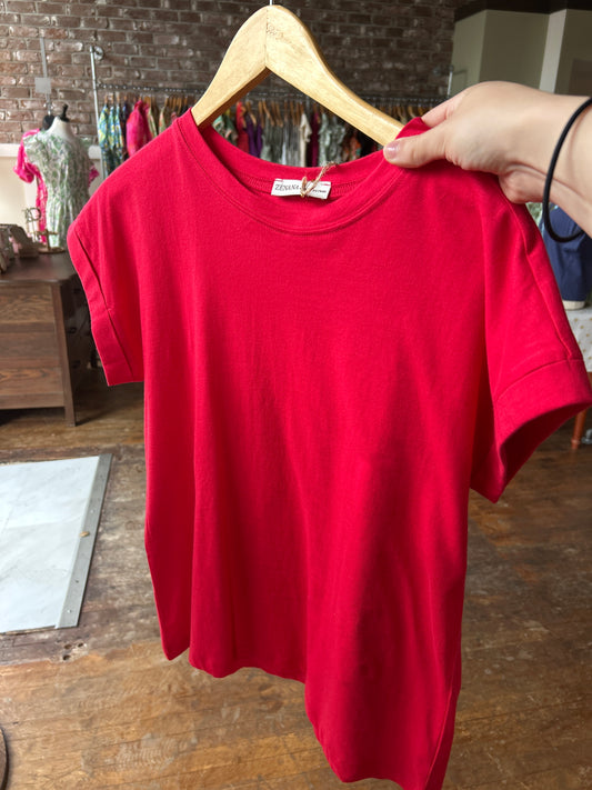 Folded Sleeve Cotton Tee - Red - Plus