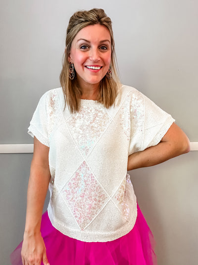 White Knit Sequin Top