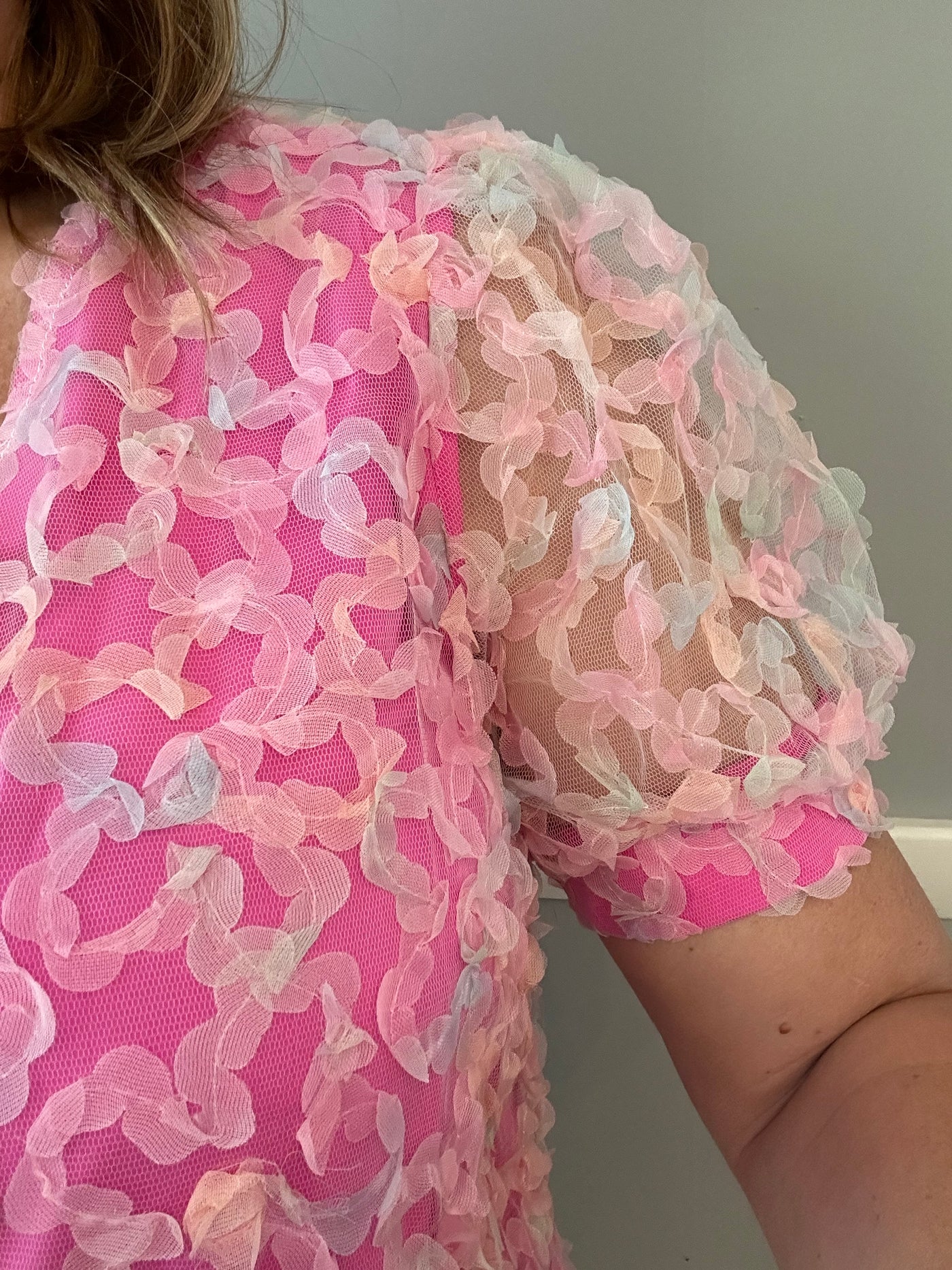 Pink Mesh Flower Top