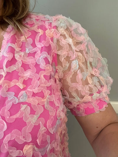 Pink Mesh Flower Top