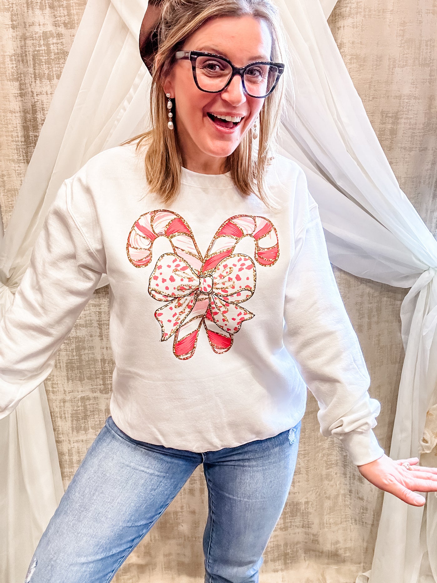 Candy Cane Bow Sweatshirt