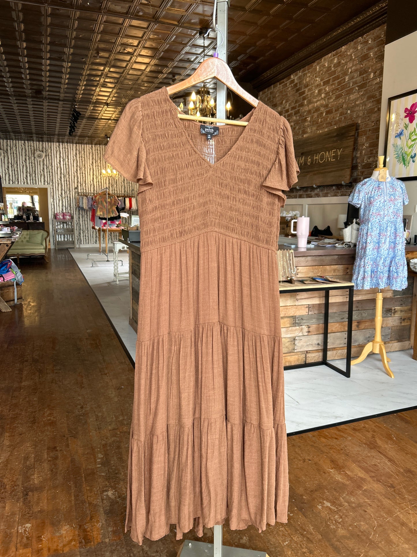 Flutter Sleeve Midi Dress - Plus - Dark Brown