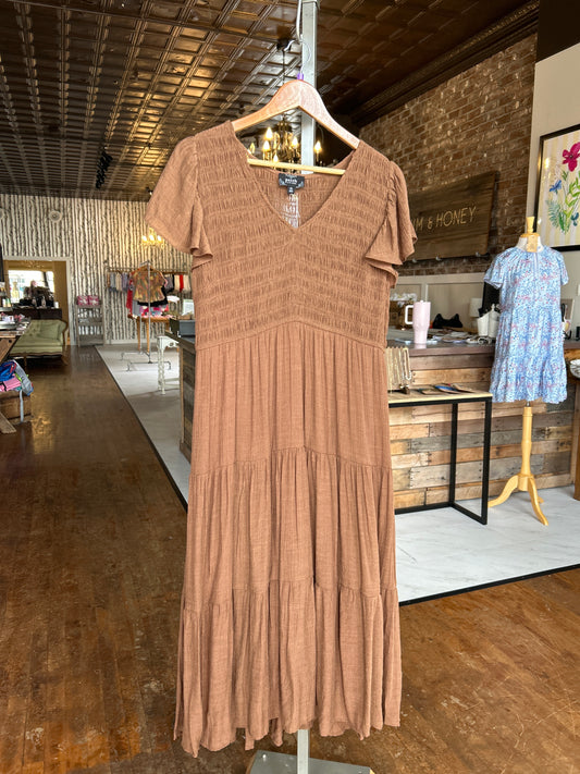 Flutter Sleeve Midi Dress - Plus - Dark Brown