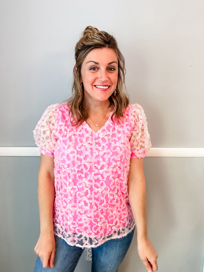 Pink Mesh Flower Top