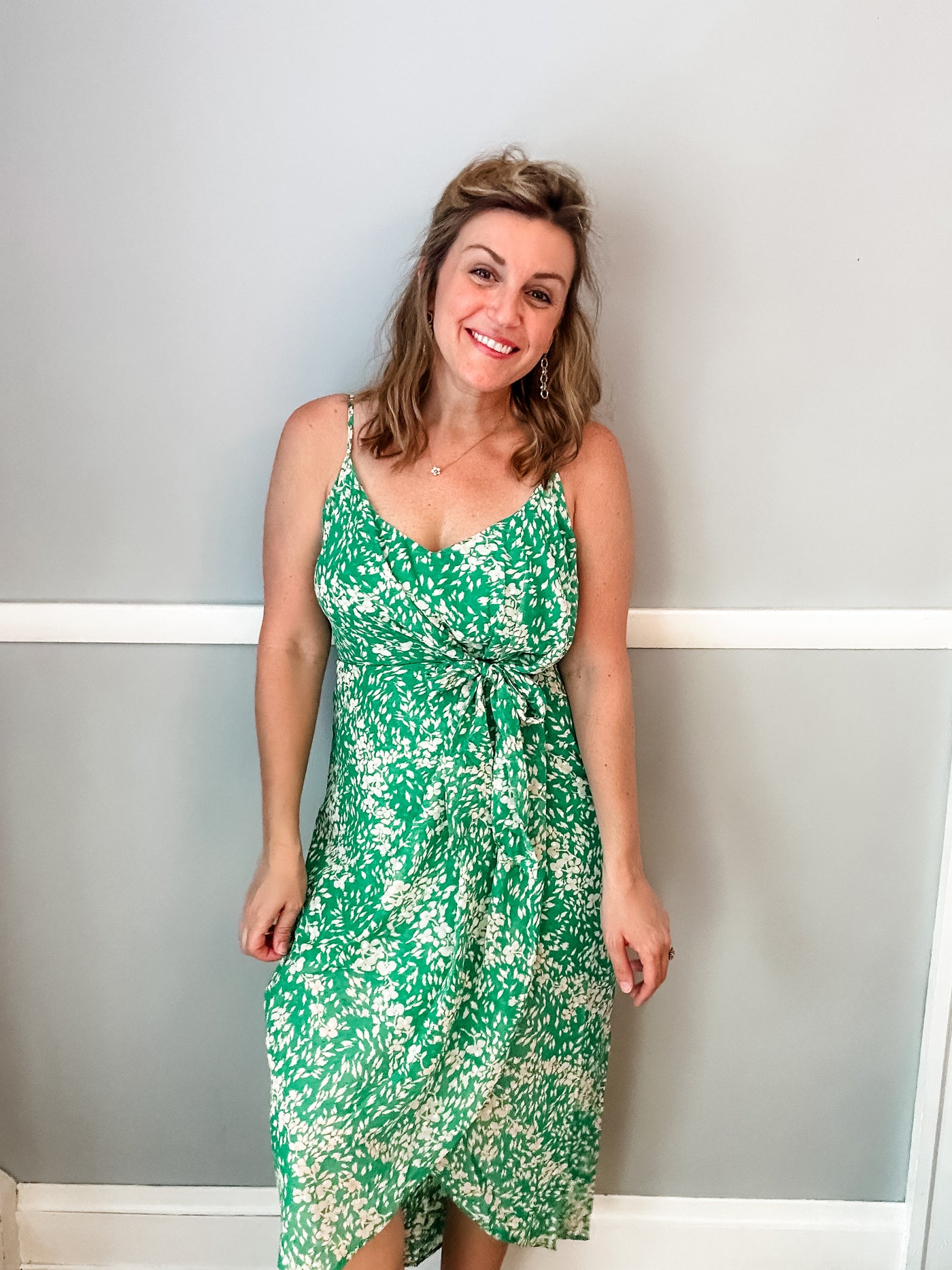 Green Swiss Dot Floral Dress