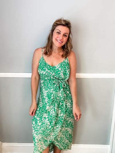 Green Swiss Dot Floral Dress