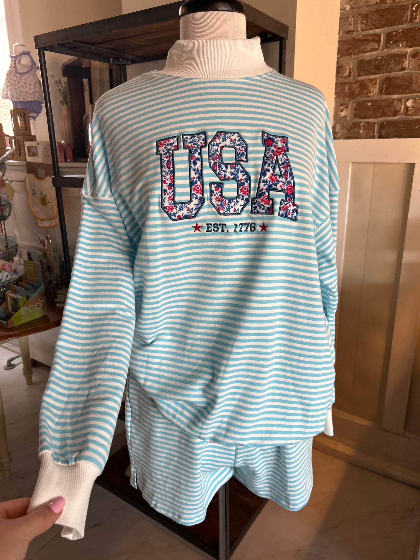 4th of July USA Striped Colorblock Two Piece Short Set