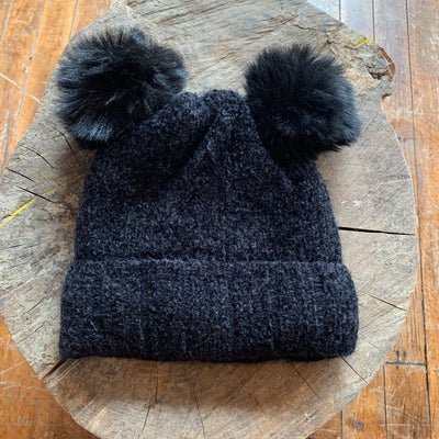 Black Double Pom Cozy Hat (beanie)