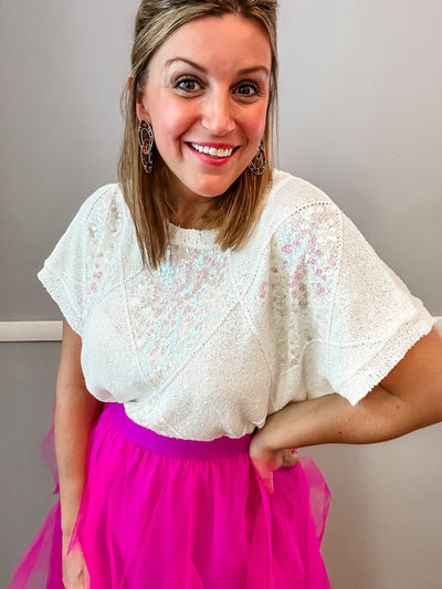 White Knit Sequin Top